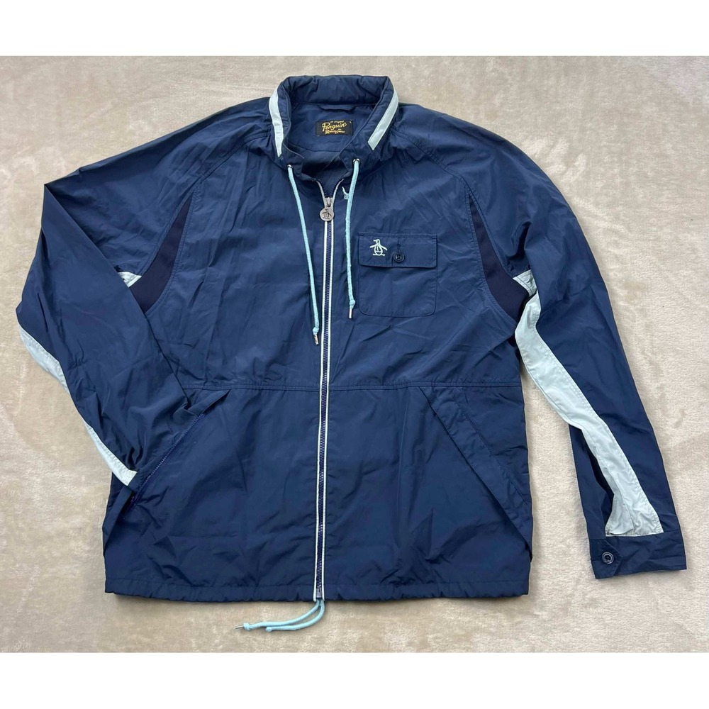 Original Penguin by Munsingwear Mens Navy Blue Full Zip Windbreaker Jacket Large